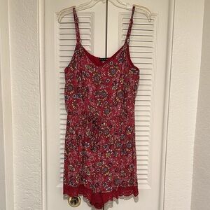 Red Floral Shorts Romper